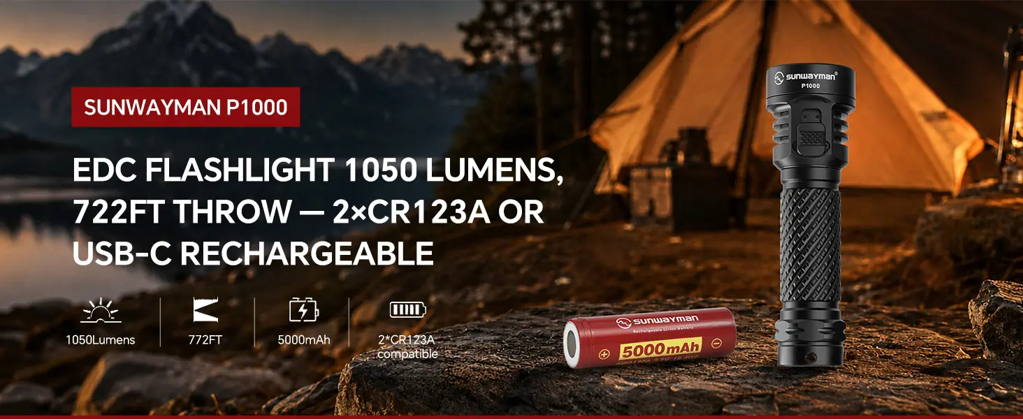SUNWAYMAN P1000 wiederaufladbare Taschenlampe mit 1050 Lumen_1